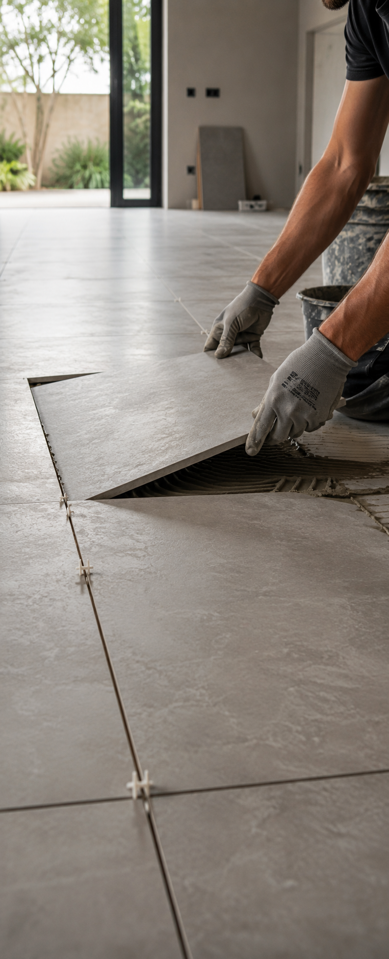 Pose de carrelage grands formats dans une maison en rénovation à Balma